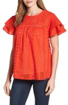 Women's Pleione Flutter Sleeve Eyelet Cotton Top - Orange