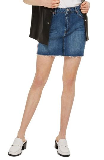 Women's Topshop Varsity Stripe Denim Miniskirt Us (fits Like 0) - Blue