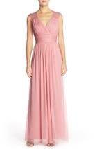 Women's Alfred Sung Shirred Chiffon Cap Sleeve Gown - Pink