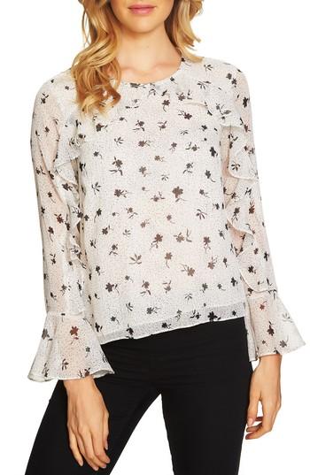 Women's Cece Dotty Ruffle Trim Top, Size - Ivory