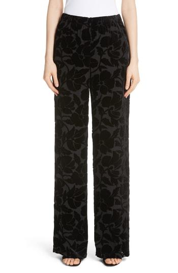 Women's St. John Collection Wide Leg Burnout Velvet Pants - Black