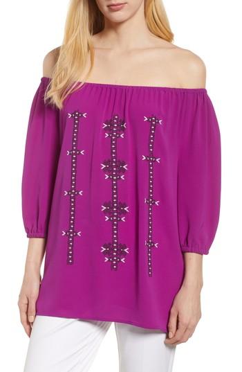 Women's Chaus Embroidered Off The Shoulder Blouse - Purple