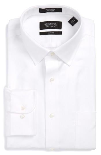 Men's Nordstrom Men's Shop Trim Fit Textured Dress Shirt .5 - 32/33 - White