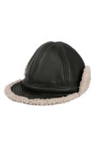 Women's Maison Michel Leather Trapper Hat With Faux Shearling Lining - Beige