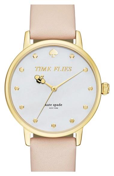 Women's Kate Spade New York 'metro - Honeybee' Leather Strap Watch, 34mm