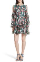 Women's Tanya Taylor Laine Floral Ikat Print Silk Cold Shoulder Dress