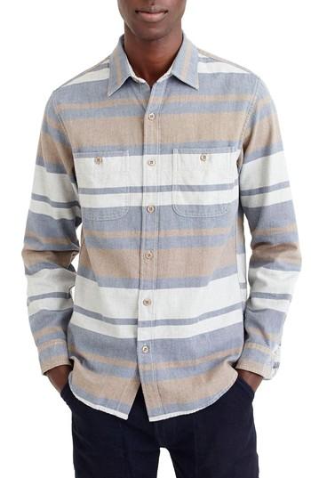 Men's J.crew Classic Fit Deck Stripe Work Shirt, Size - Blue