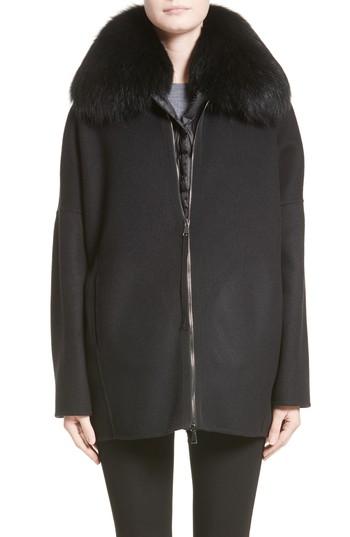 Women's Moncler Buxus Wool & Cashmere Coat With Removable Genuine Fox Fur Trim Vest