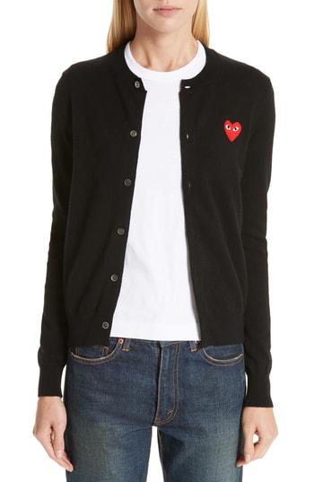 Women's Comme Des Garcons Play Wool Cardigan - Black