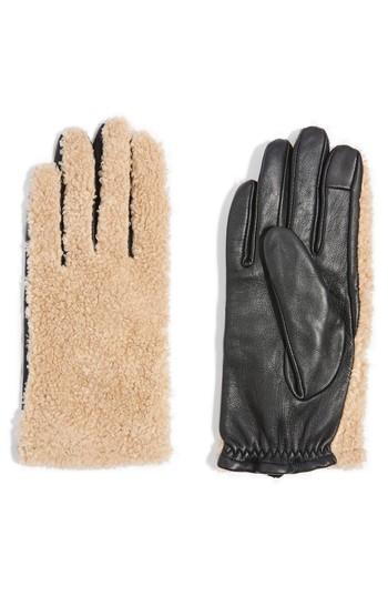Women's Topshop Faux Fur & Leather Gloves - Black