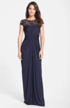 Women's Adrianna Papell Lace Yoke Drape Gown - Blue