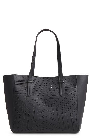 Kendall + Kylie Shelly Star Perforated Faux Leather Tote & Zip Pouch - Black