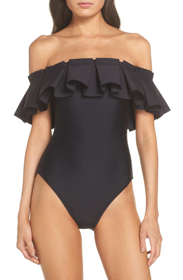 Women's Ted Baker London Solmina Box Pleated Bardot One-piece Swimsuit