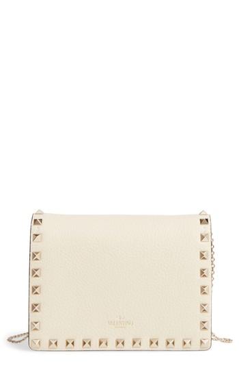 Valentino Garavani Mini Rockstud Leather Wallet On A Chain - White