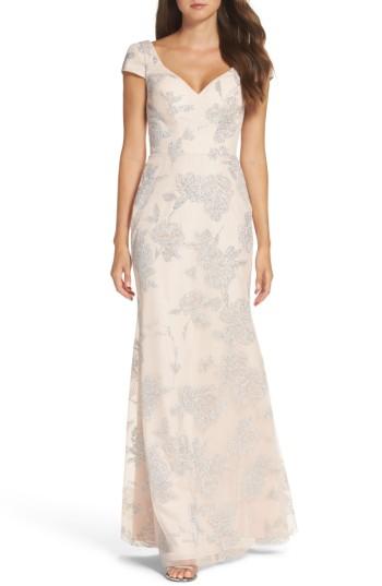 Women's Hayley Paige Occasions Beaded Trumpet Gown - Beige