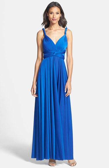 Women's Dessy Collection Convertible Wrap Tie Surplice Jersey Gown - Blue