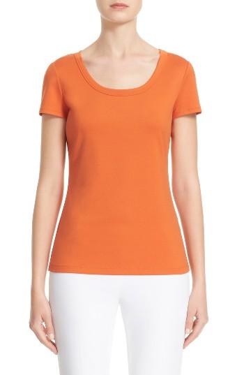 Women's Lafayette 148 New York Scoop Neck Cotton Tee, Size - Orange