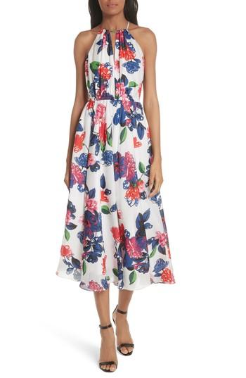 Women's Milly Floral Print Double Keyhole Silk Dress - White