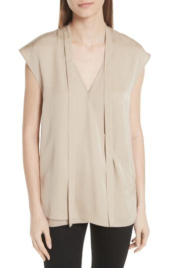 Women's Theory Faux Wrap Silk Georgette Blouse, Size - Ivory