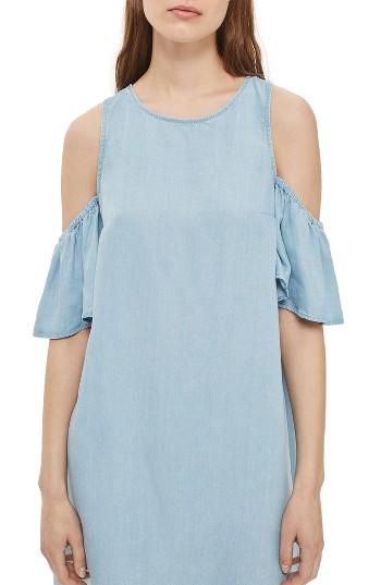 Women's Topshop Cold Shoulder Shift Dress Us (fits Like 0-2) - Blue