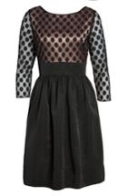 Petite Women's Eliza J Dot Mesh Bodice Fit & Flare Dress P - Black