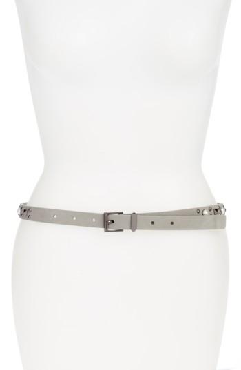 Women's Halogen Imitation Pearl Studded Skinny Belt - Grey Paloma
