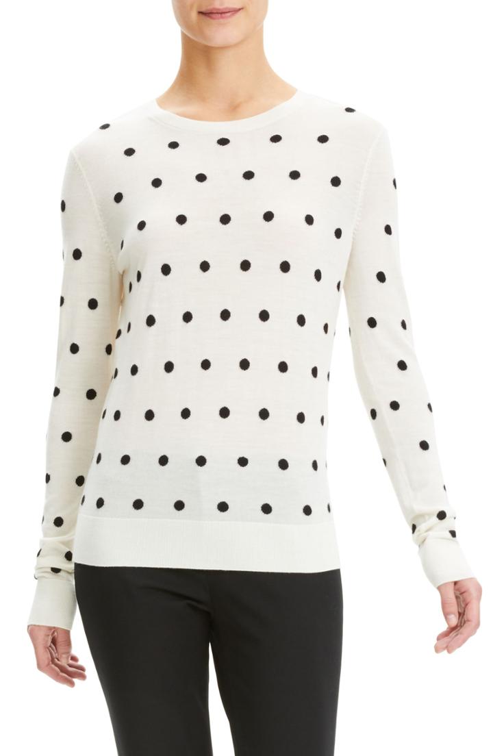 Women's Theory Polka Dot Merino Wool Sweater, Size - Ivory