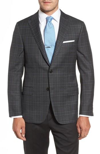 Men's Hickey Freeman Beacon Classic B Fit Plaid Wool Sport Coat R - Grey