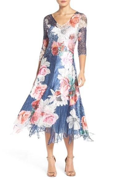 Women's Komarov Floral Chiffon A-line Dress - Blue