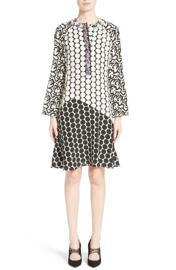 Women's Etro Polka Dot Print Silk Crepe De Chine Flutter Dress Us / 40 It - White