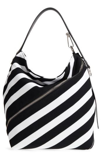 Proenza Schouler Medium Asymmetric Zip Stripe Textile Hobo -