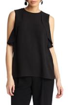Women's Lafayette 148 New York Harley Ruffle Silk Blouse, Size - Black