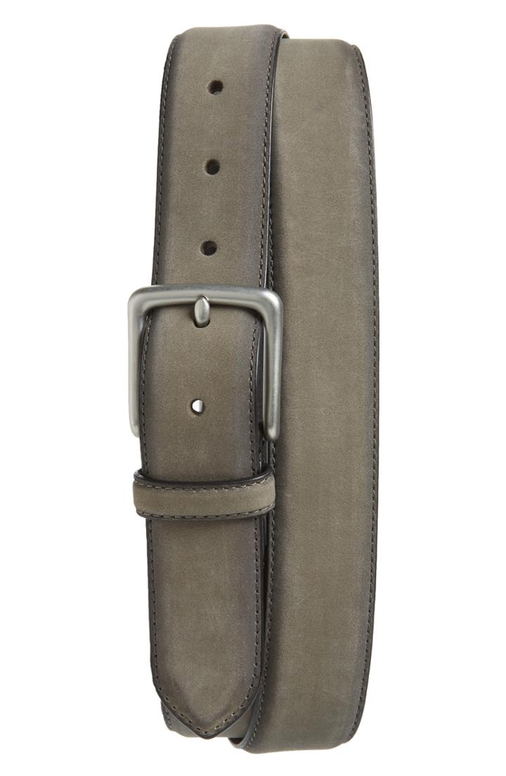 Men's Allsaints Nubuck Leather Belt - Grey/ Dull Nickel