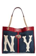 Gucci Linea Tiger Ny Yankees Suede & Leather Tote - Blue