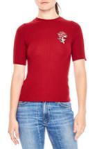 Women's Sandro Floral Applique Ribbed Sweater - Red