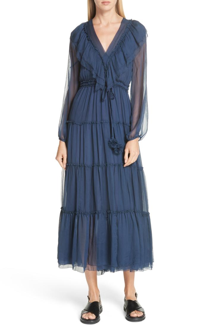 Women's Lee Mathews Bluebelle Ruffle Silk Dress