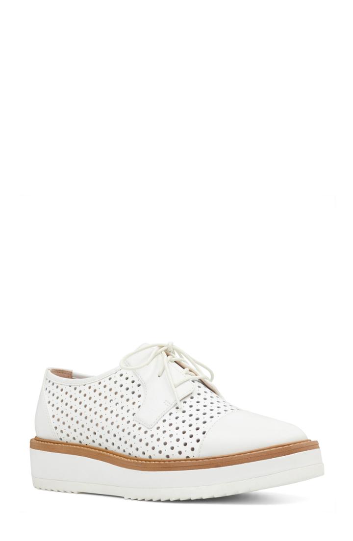 Women's Nine West Verwin Perforated Cap Toe Derby .5 M - White