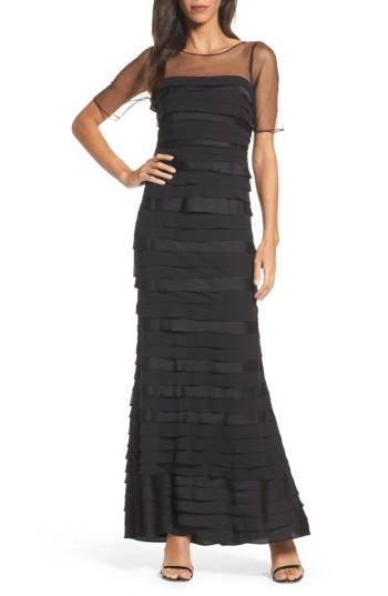 Women's Adrianna Papell Illusion Shutter Chiffon Gown - Black
