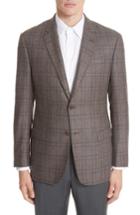 Men's Emporio Armani G Line Trim Fit Plaid Silk & Wool Sport Coat Us / 48 Eu S - Brown