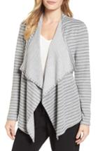 Women's Chaus Mixed Stripe Cardigan - Grey