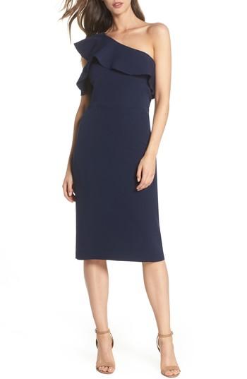 Women's Maggy London Dream One-shoulder Crepe Ruffle Dress - Pink