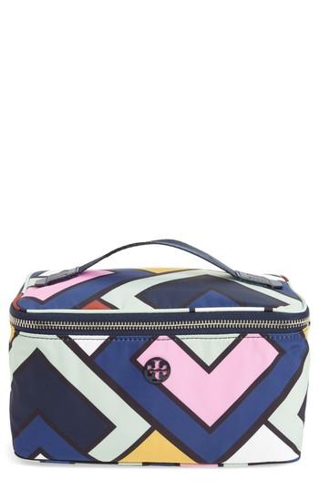 Tory Burch Geo Print Nylon Train Case, Size - Navy Picnic Box