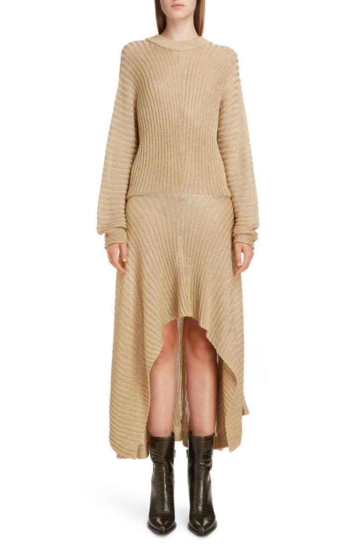 Women's Chloe Metallic Ribbed High/low Dress - Metallic
