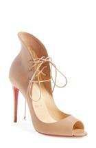 Women's Christian Louboutin 'megavamp' Flared Peep Toe Pump Us / 37eu - Beige