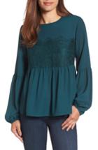 Women's Halogen Lace Ruffle Hem Blouse - Green