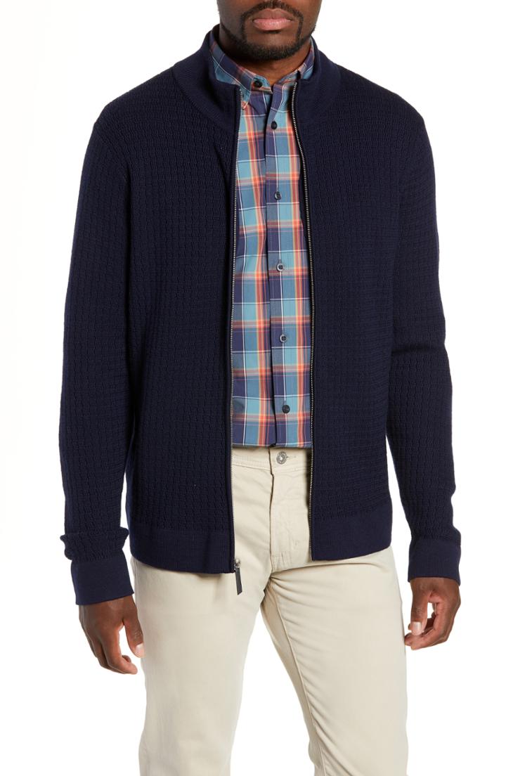 Men's Nordstrom Signature Merino Wool Zip Cardigan - Blue