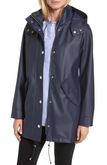 Women's London Fog Hooded Rain Slicker - Blue
