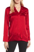 Women's Chaus Long Sleeve Tie Neck Blouse - Red