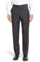 Men's Santorelli Flat Front Plaid Wool Trousers - Grey