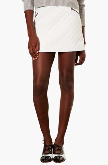 Topshop Quilted A-line Skirt White